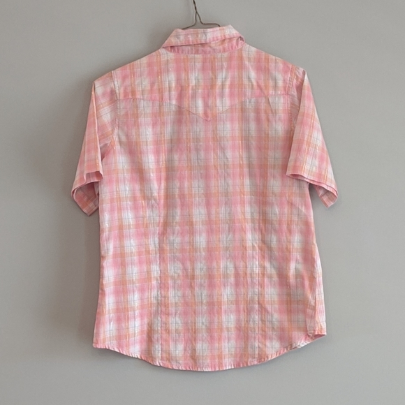 Wrangler Western Shirt Size Small Pearl Snap Short sleeve Pink Peach - Picture 10 of 10
